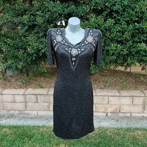 Vintage Beaded Cocktail Dress Black Size Medium